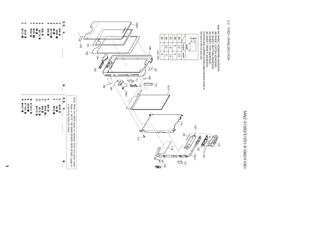 Sony NWZ-X1051 service manual Touch Panel Section, 107 