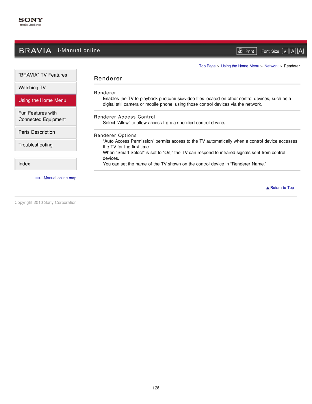 Sony NX80X manual Renderer Access Control, Renderer Options 