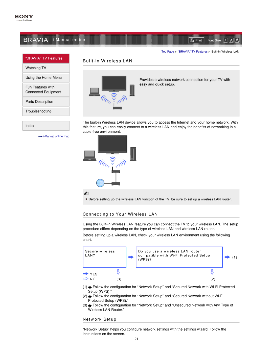 Sony NX80X manual Connecting to Your Wireless LAN, Network Setup 