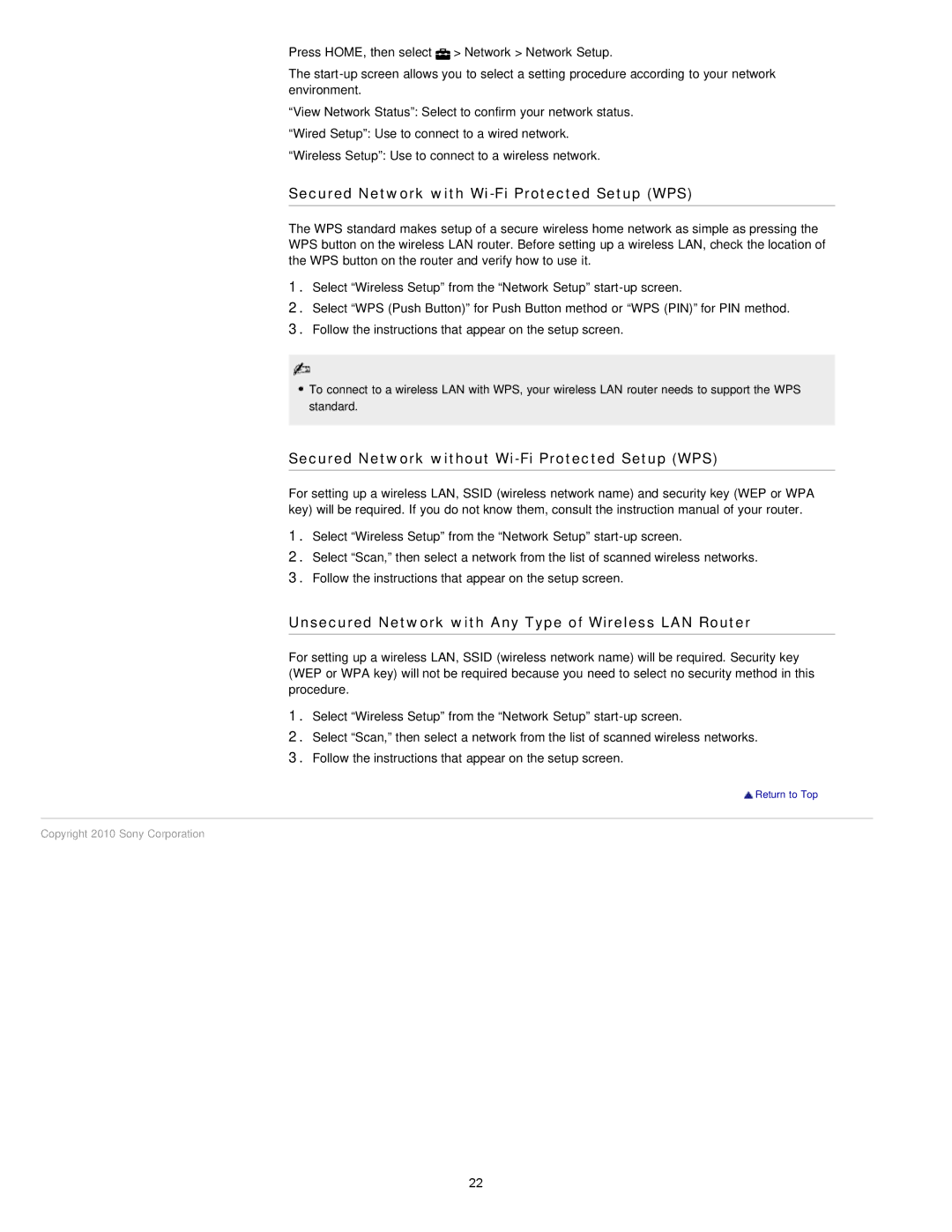 Sony NX80X manual Secured Network with Wi-Fi Protected Setup WPS, Secured Network without Wi-Fi Protected Setup WPS 