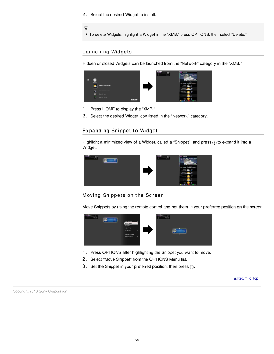 Sony NX80X manual Launching Widgets 