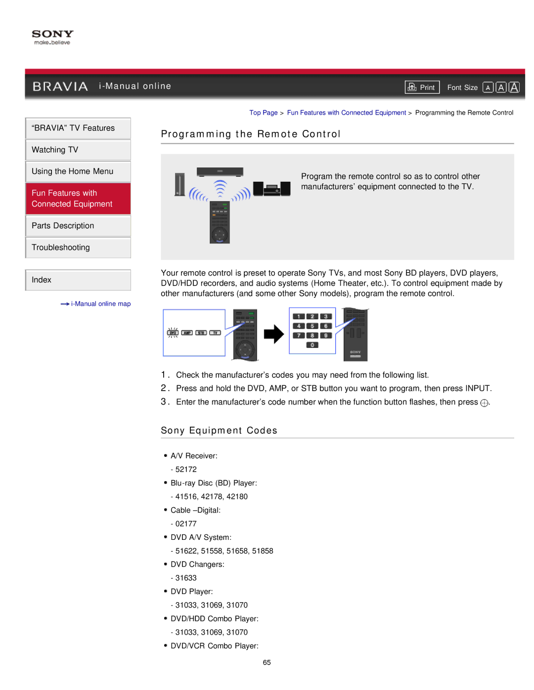 Sony NX80X manual Programming the Remote Control, Sony Equipment Codes 