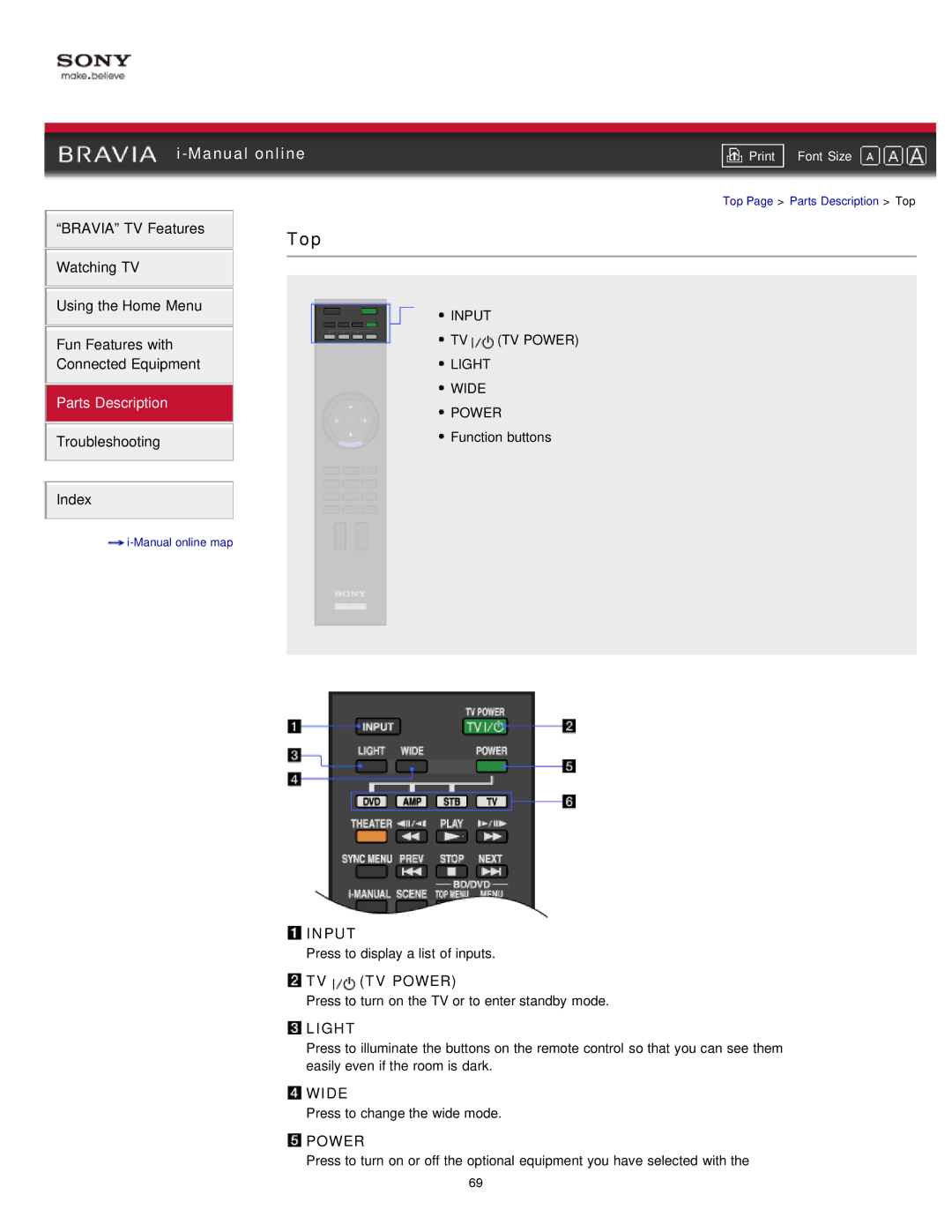 Sony NX80X manual Top, Input, TV TV Power, Light 