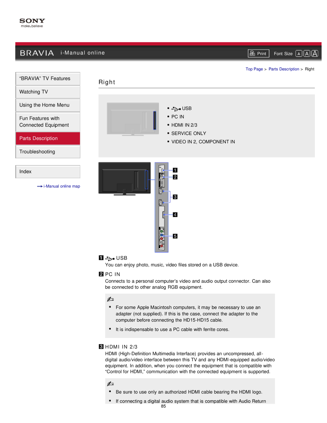 Sony NX80X manual Usb, Hdmi in 2/3 