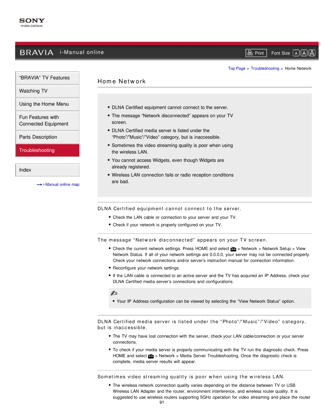 Sony NX80X Dlna Certified equipment cannot connect to the server, Message Network disconnected appears on your TV screen 