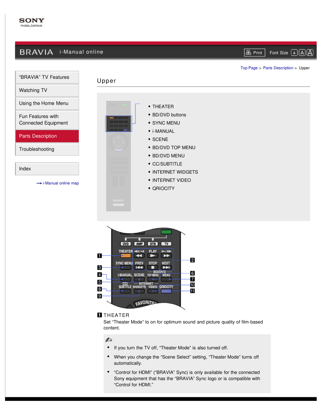 Sony NX80X manual Upper, i-Manual online, Parts Description, Theater 