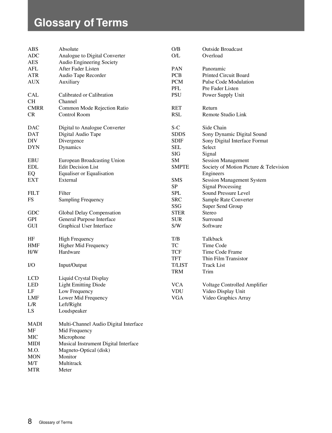 Sony OXF-R3 operation manual Glossary of Terms, About This Manual 