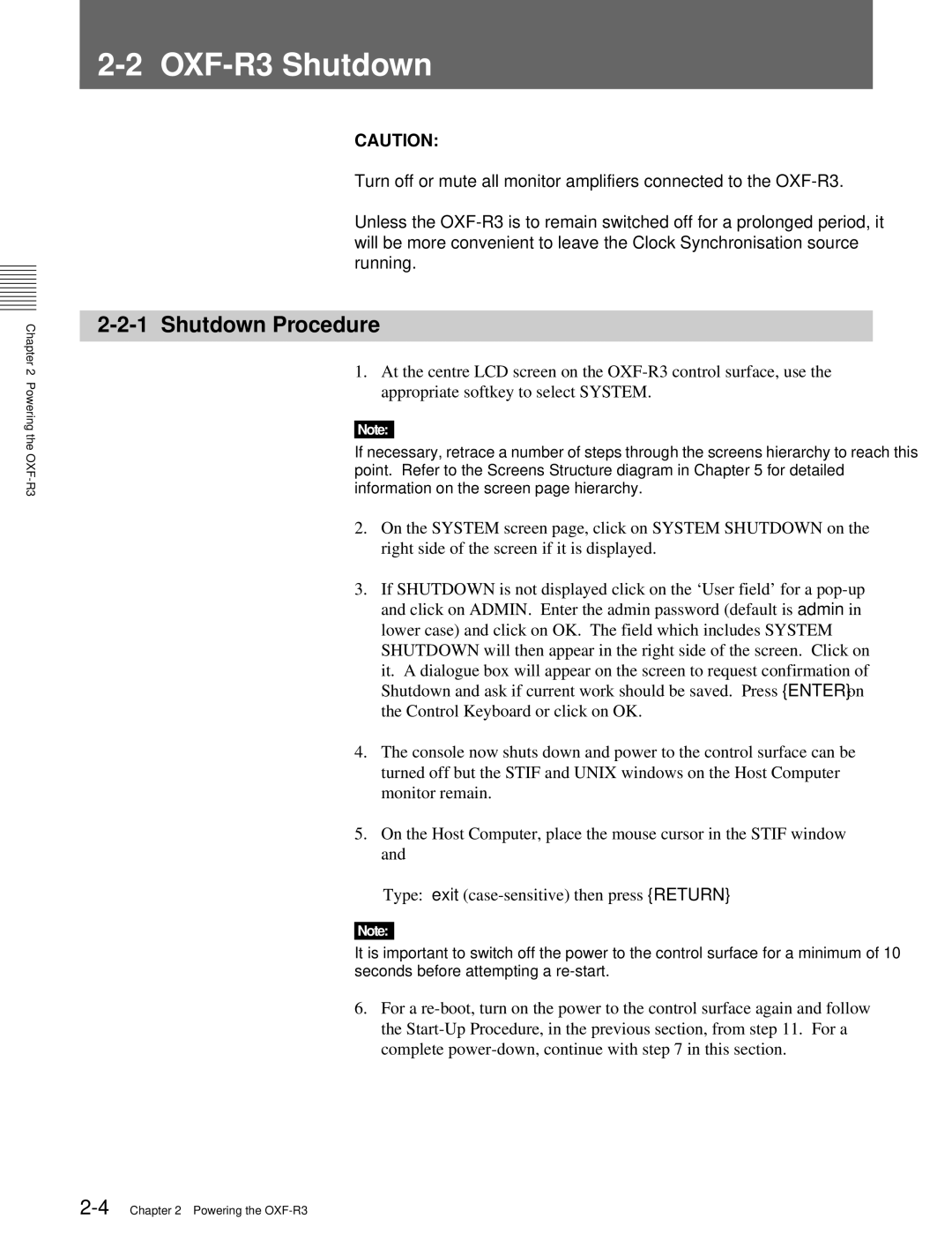 Sony operation manual OXF2OXF-R3 Shutdown-R3 ShutdownProcedure, Shutdown Procedure 