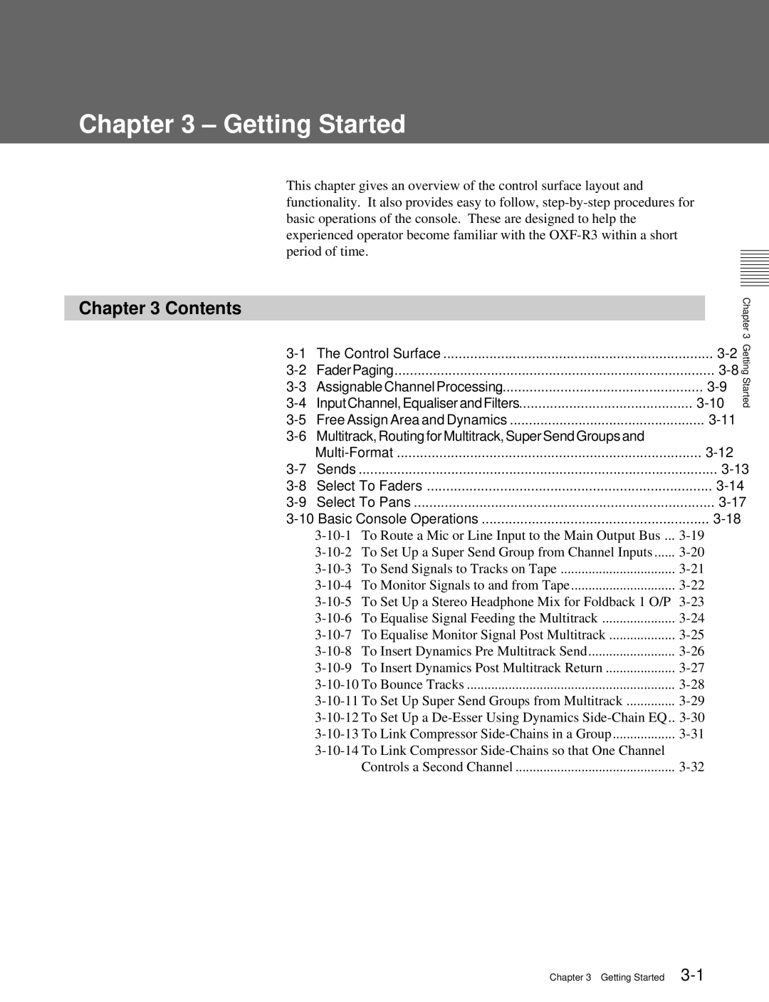 Sony OXF-R3 operation manual Getting Started, Multitrack, Routing for Multitrack, Super Send Groups 