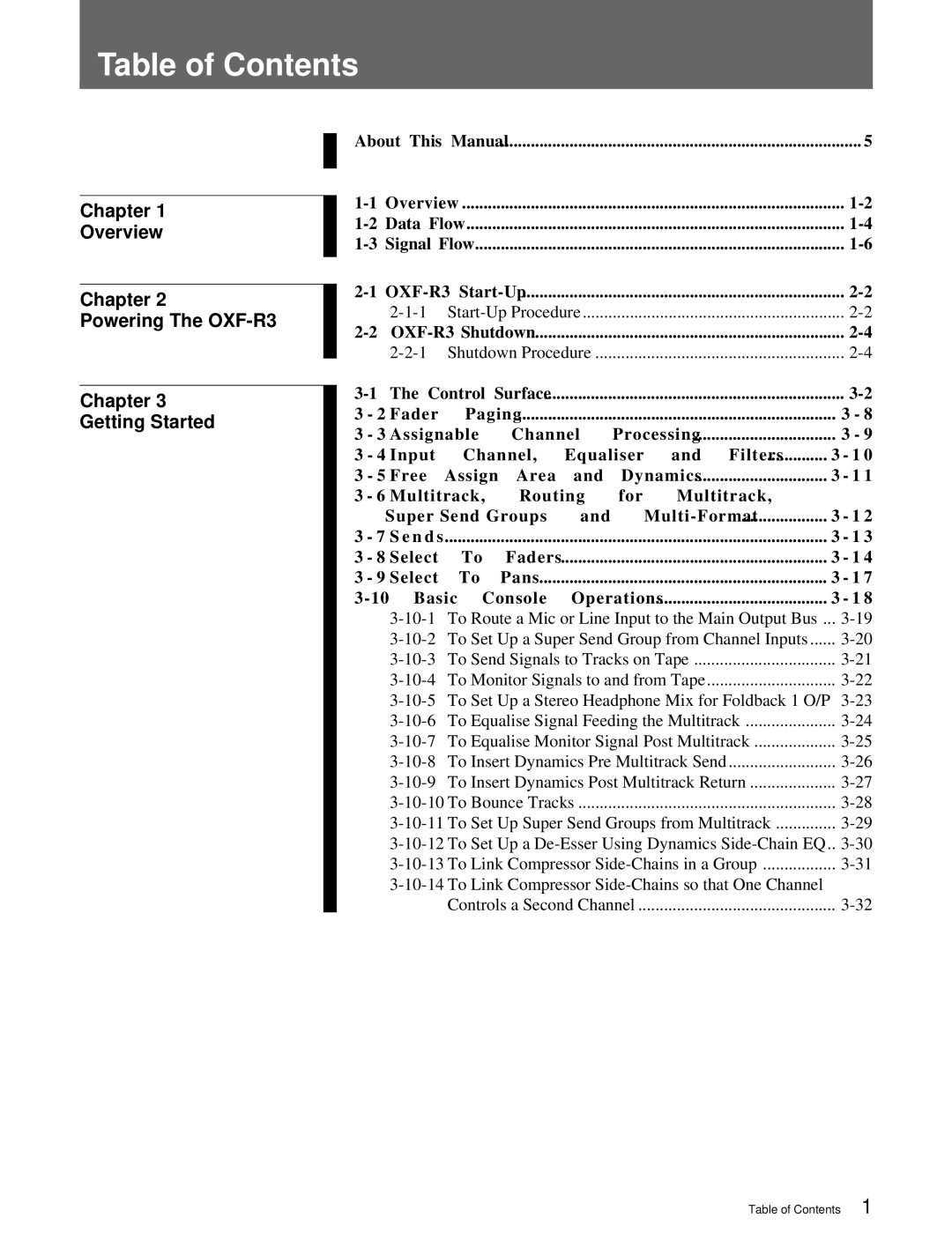 Sony OXF-R3 operation manual Table of Contents 