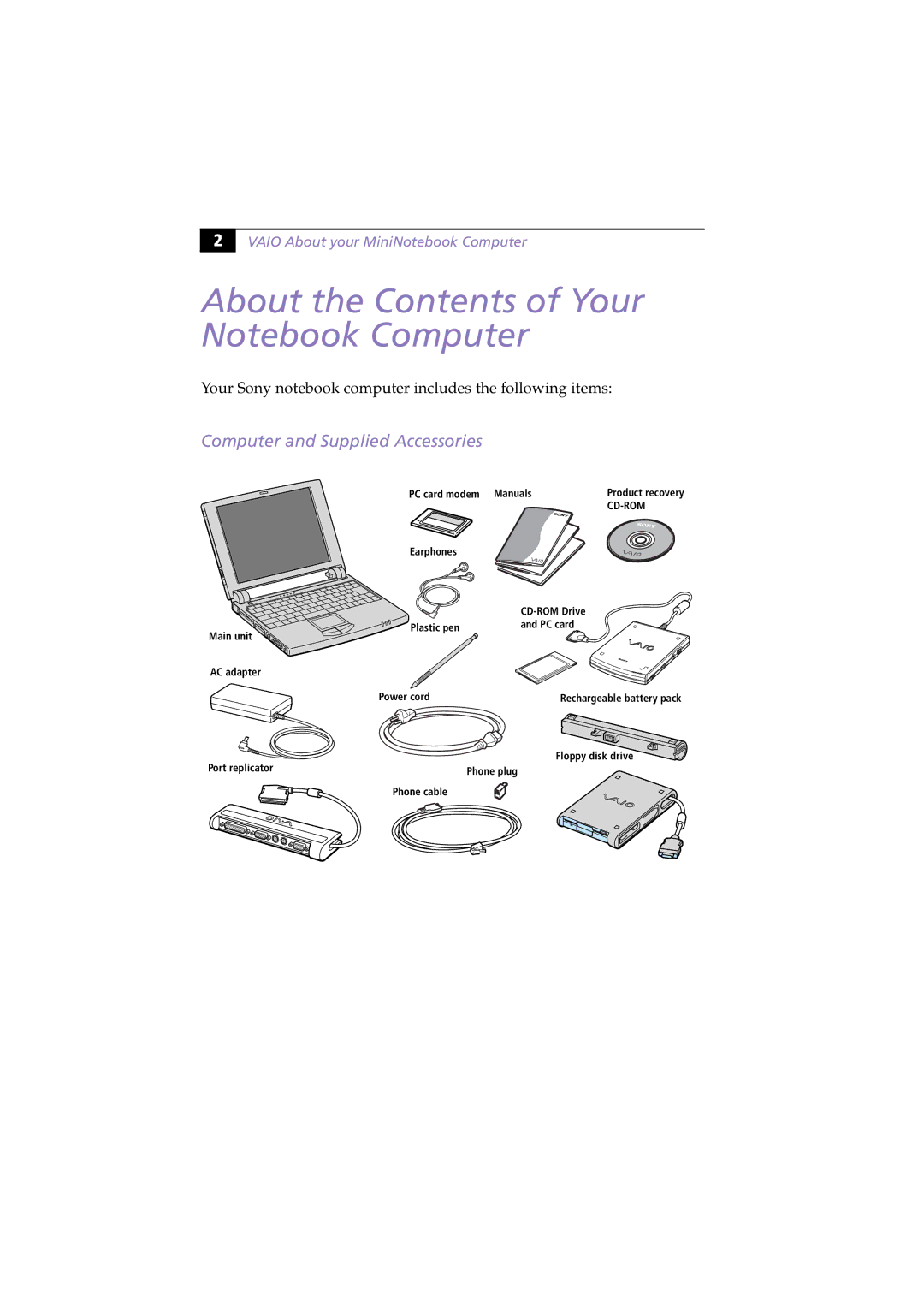 Sony PCG-505G manual About the Contents of Your Notebook Computer 