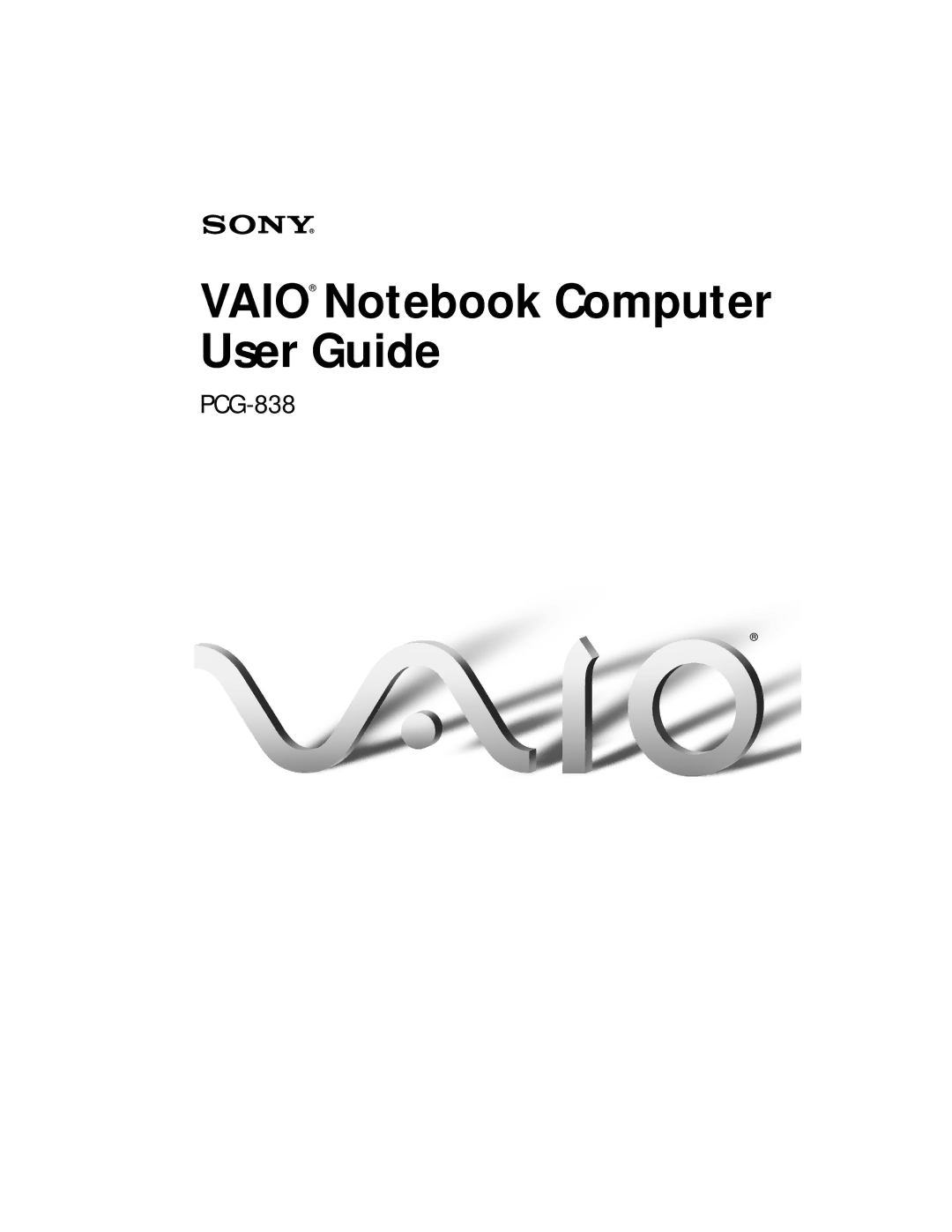 Sony PCG-838 manual Vaio Notebook Computer User Guide 