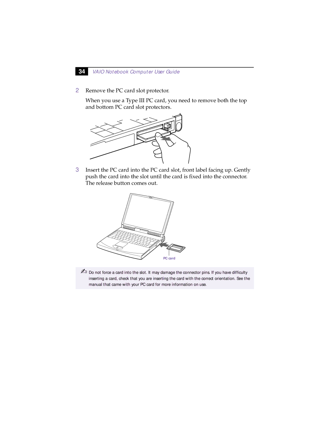 Sony PCG-838 manual PC card 