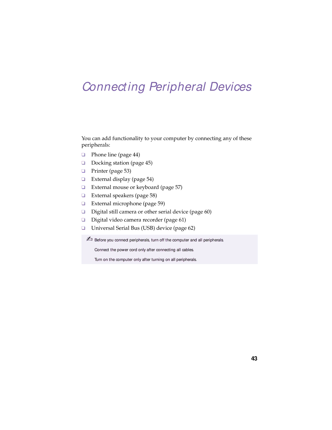 Sony PCG-838 manual Connecting Peripheral Devices 