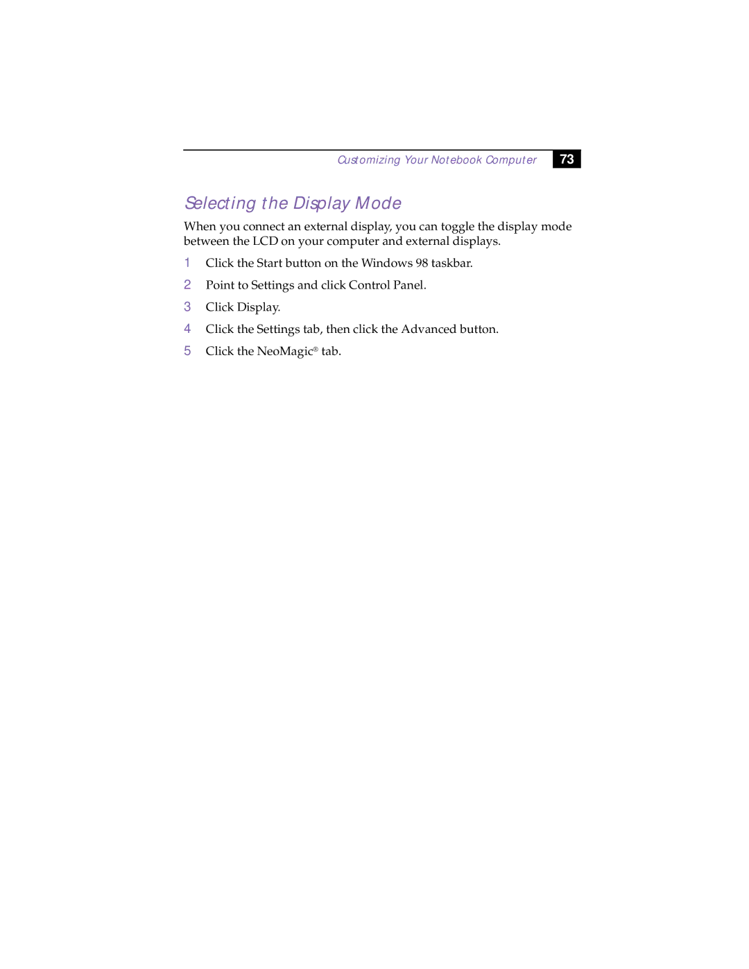 Sony PCG-838 manual Selecting the Display Mode 