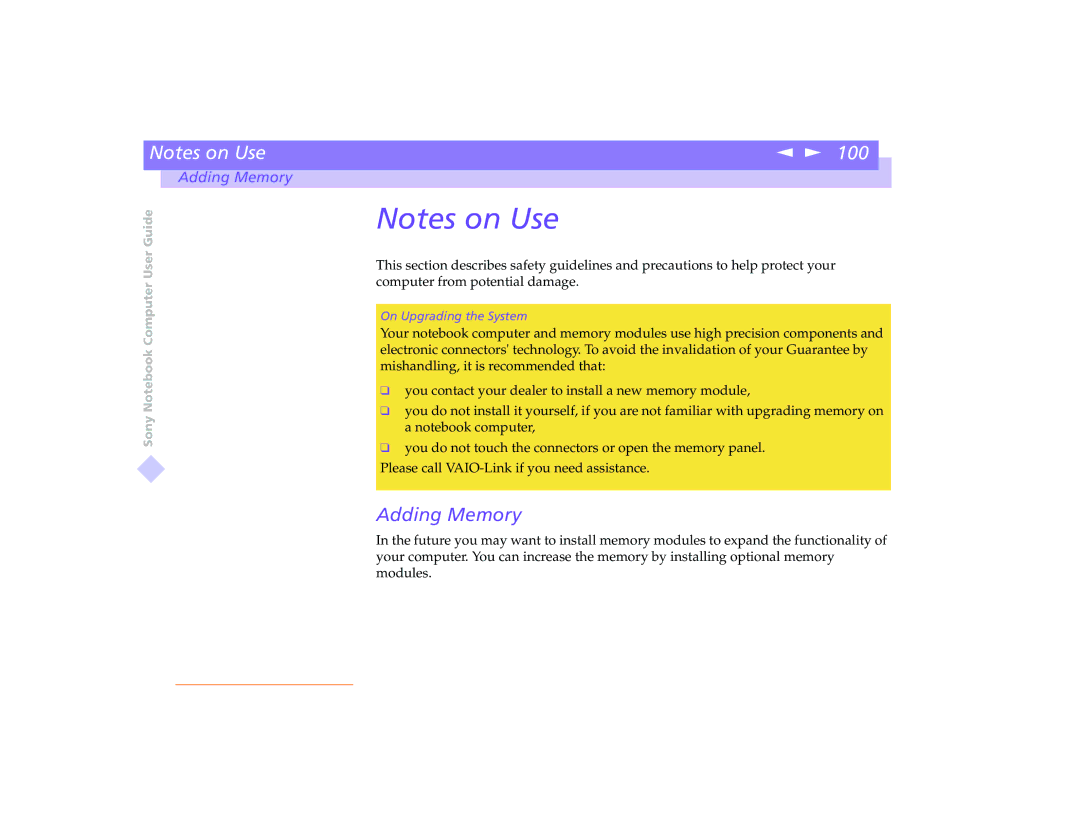 Sony PCG-8491 manual Adding Memory 