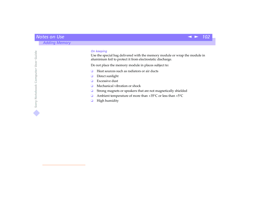 Sony PCG-8491 manual On keeping 