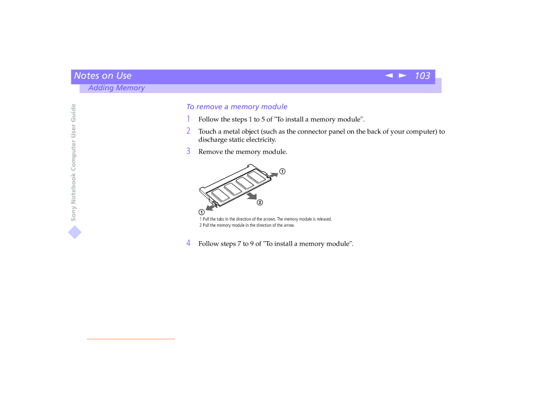 Sony PCG-8491 manual To remove a memory module 