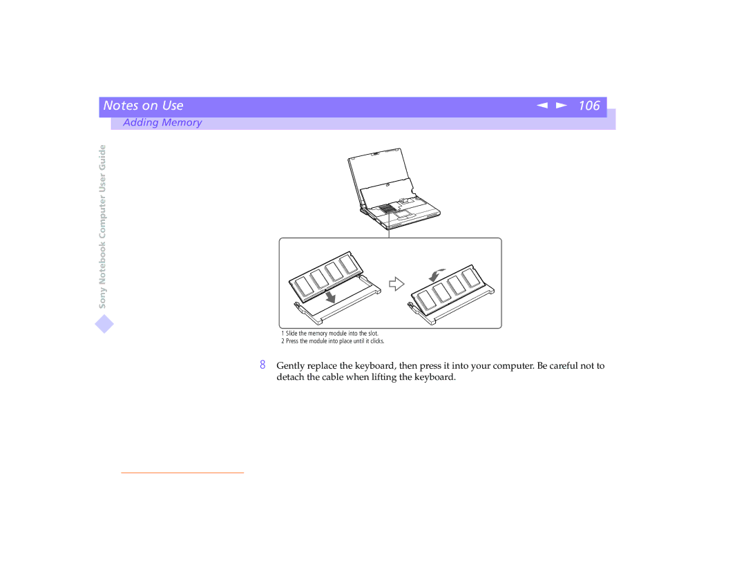 Sony PCG-8491 manual Adding Memory 