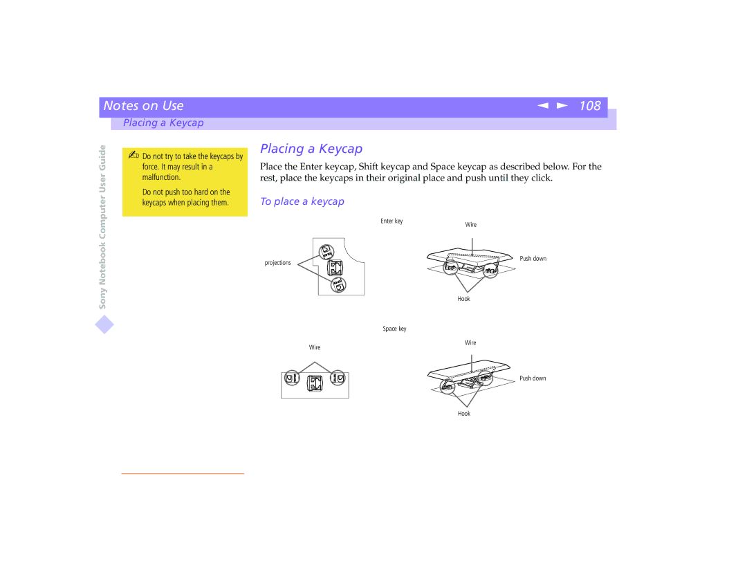 Sony PCG-8491 manual Placing a Keycap, To place a keycap 