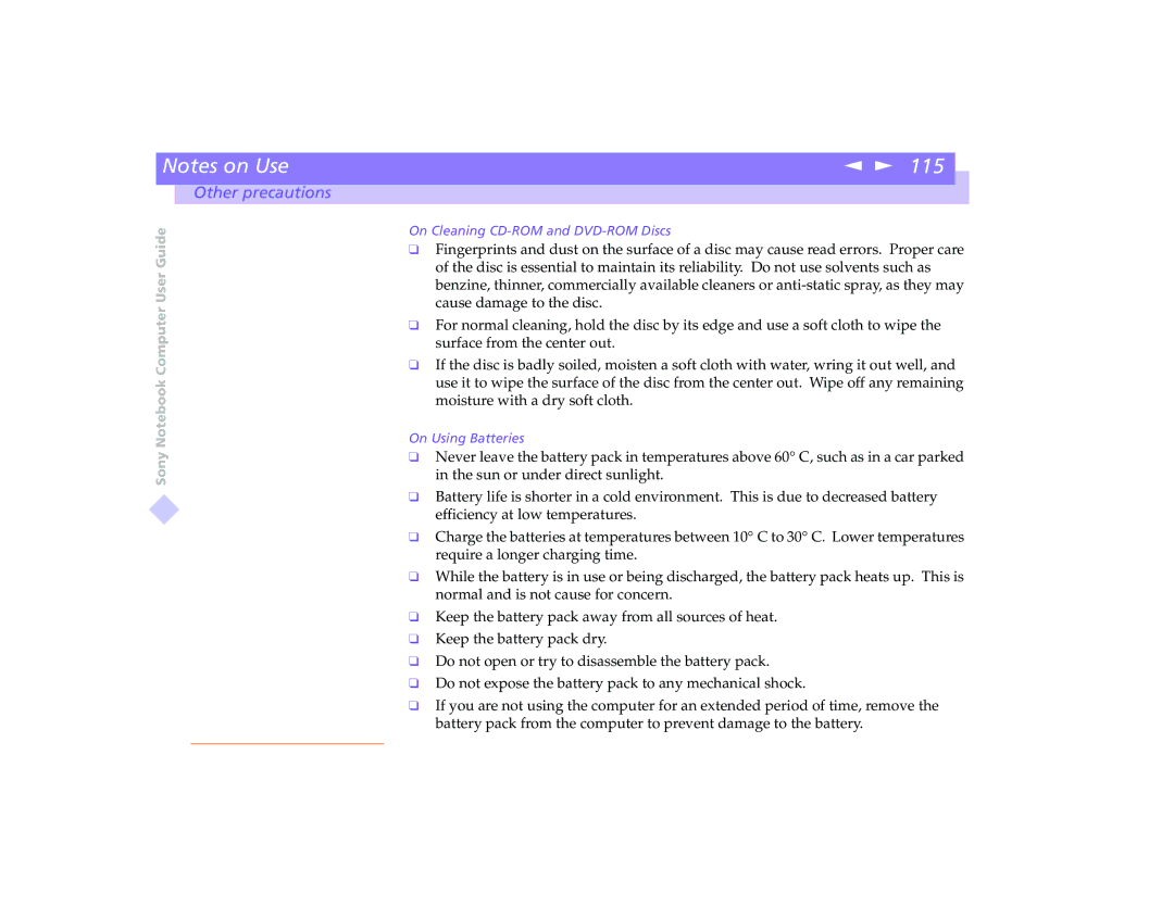 Sony PCG-8491 manual On Cleaning CD-ROM and DVD-ROM Discs 