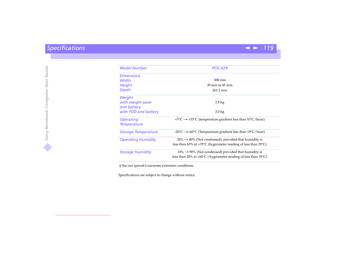 Sony PCG-8491 manual Dimensions 