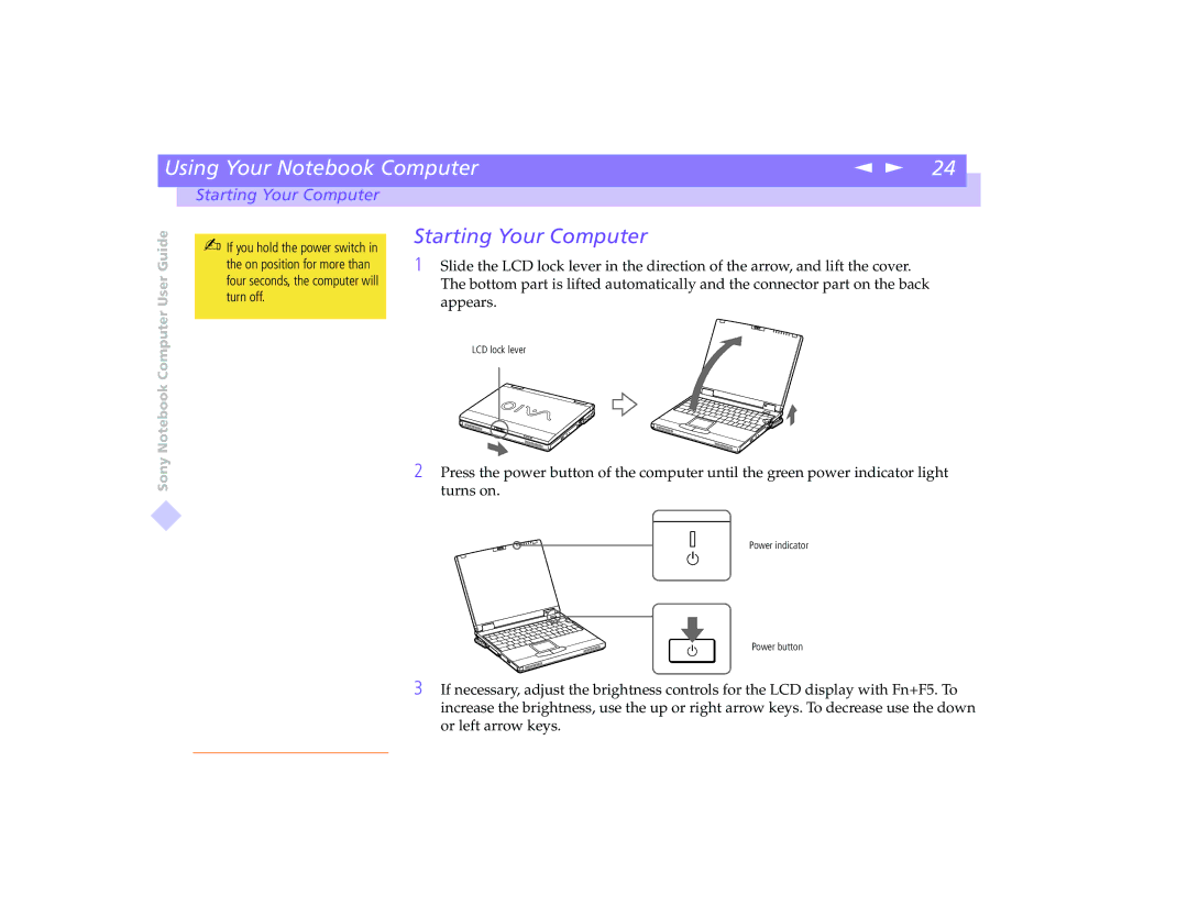 Sony PCG-8491 manual Starting Your Computer 