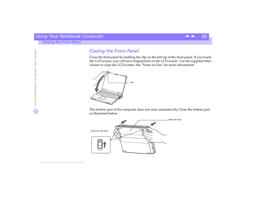 Sony PCG-8491 manual Closing the Front Panel 