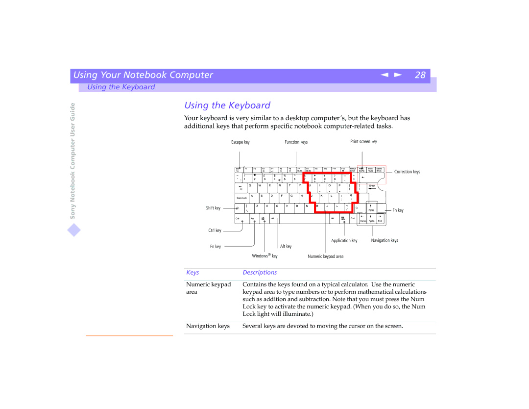 Sony PCG-8491 manual Using the Keyboard 