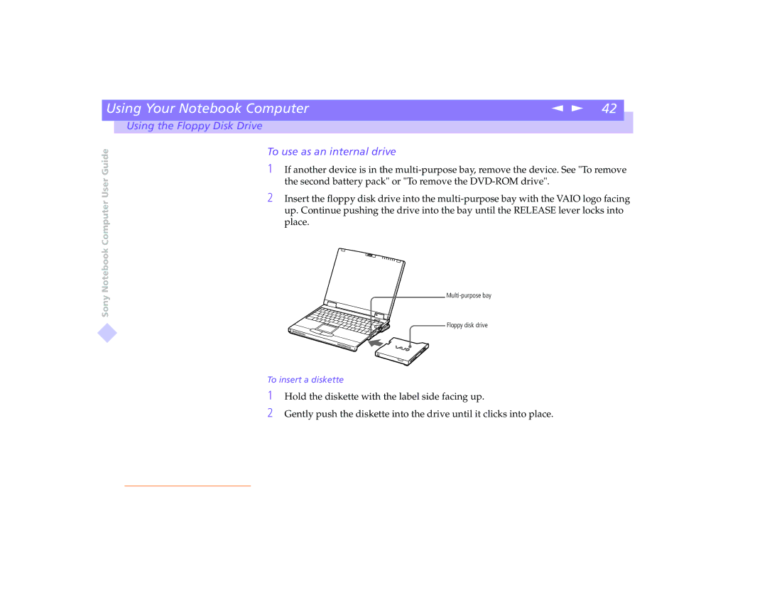 Sony PCG-8491 manual To use as an internal drive 