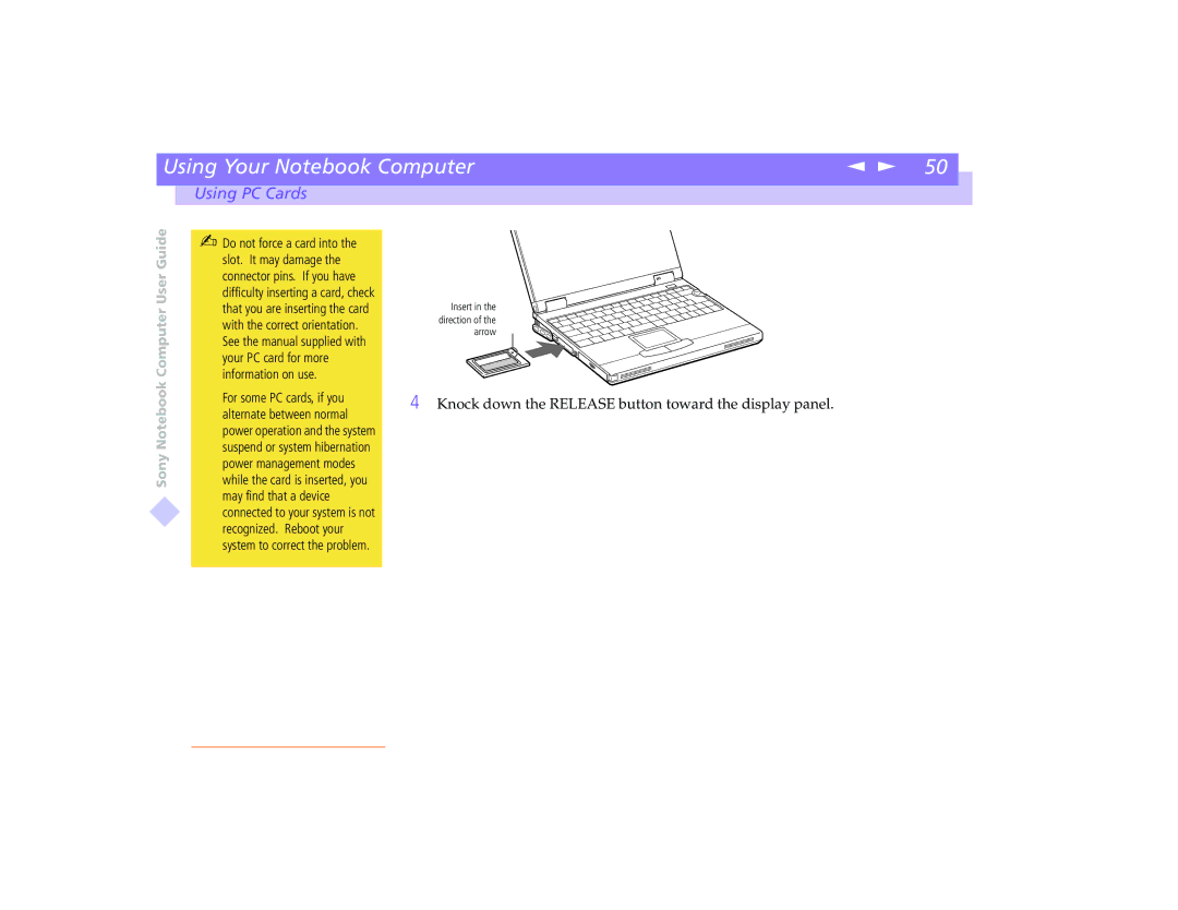 Sony PCG-8491 manual Knock down the Release button toward the display panel 