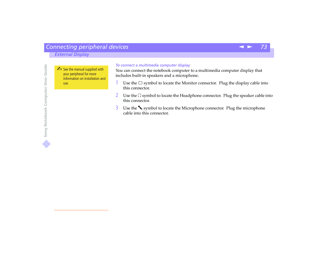 Sony PCG-8491 manual To connect a multimedia computer display 