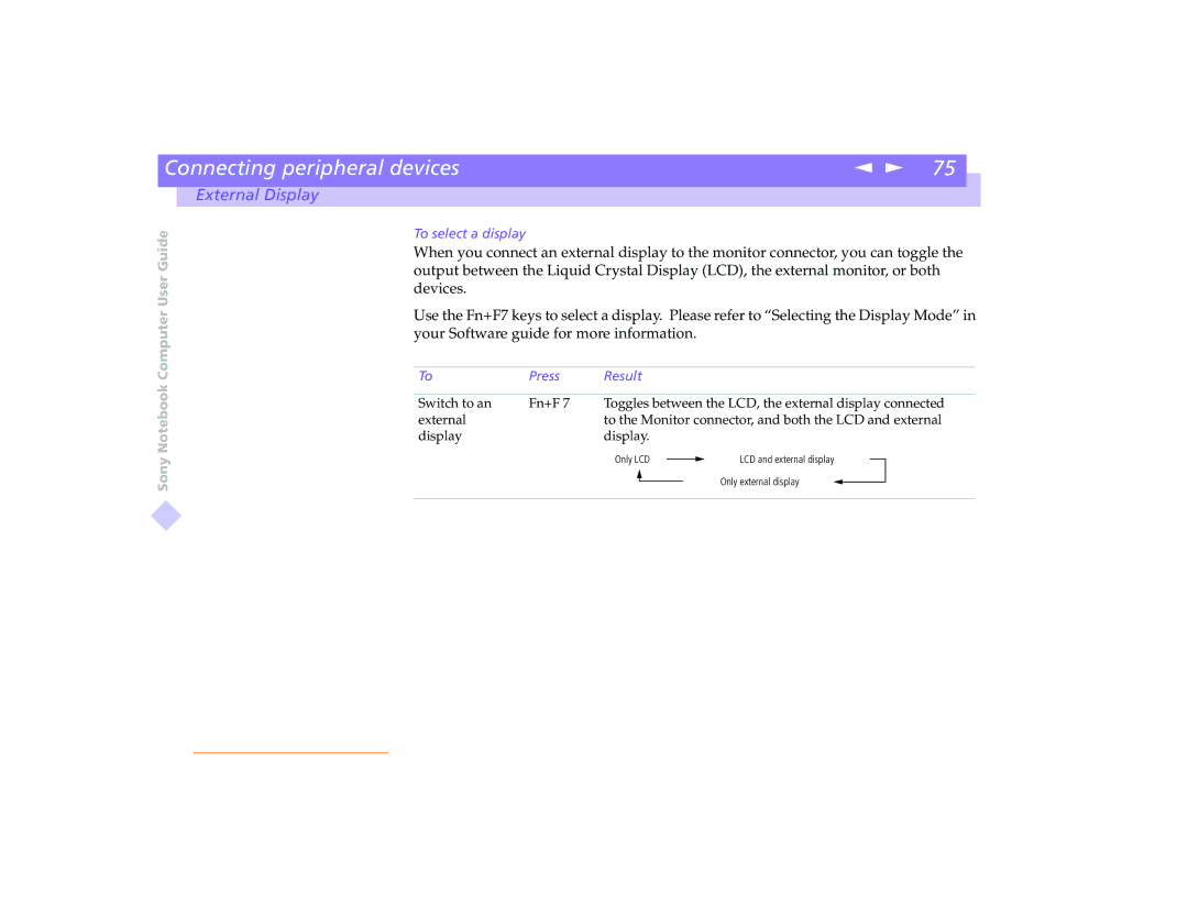 Sony PCG-8491 manual To select a display 