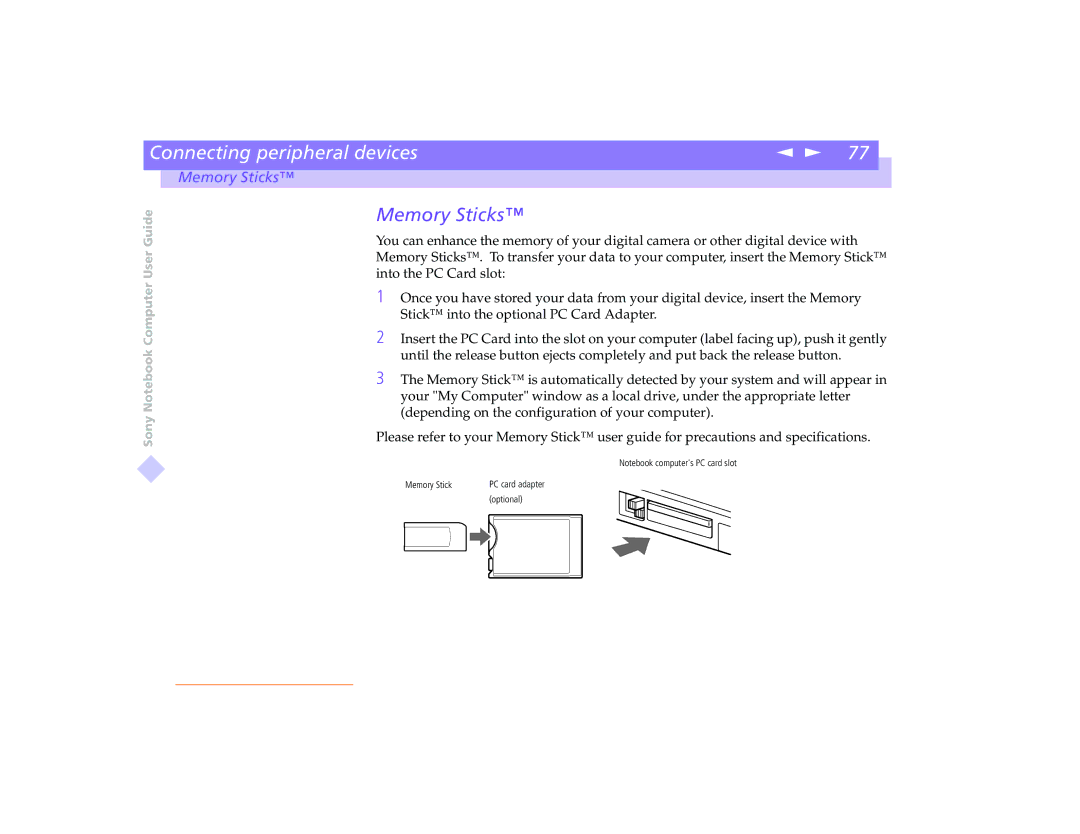 Sony PCG-8491 manual Memory Sticks 