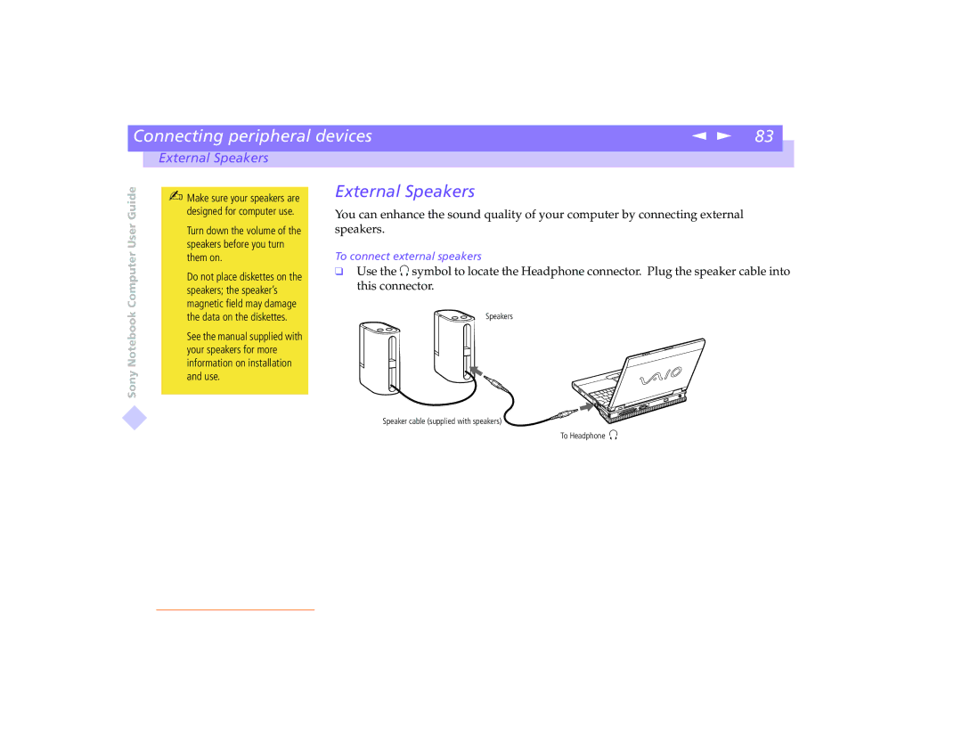 Sony PCG-8491 manual External Speakers 