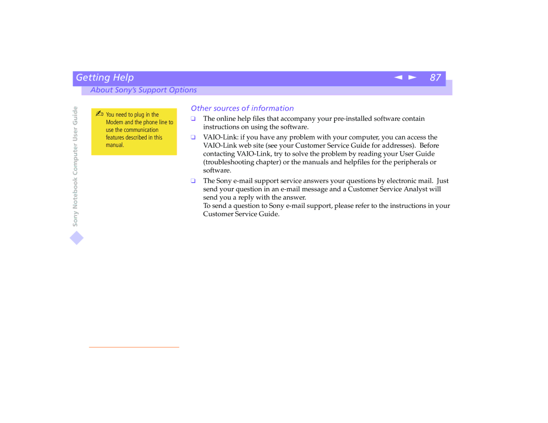 Sony PCG-8491 manual Other sources of information 