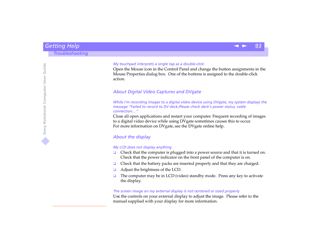 Sony PCG-8491 manual About Digital Video Captures and DVgate, About the display 