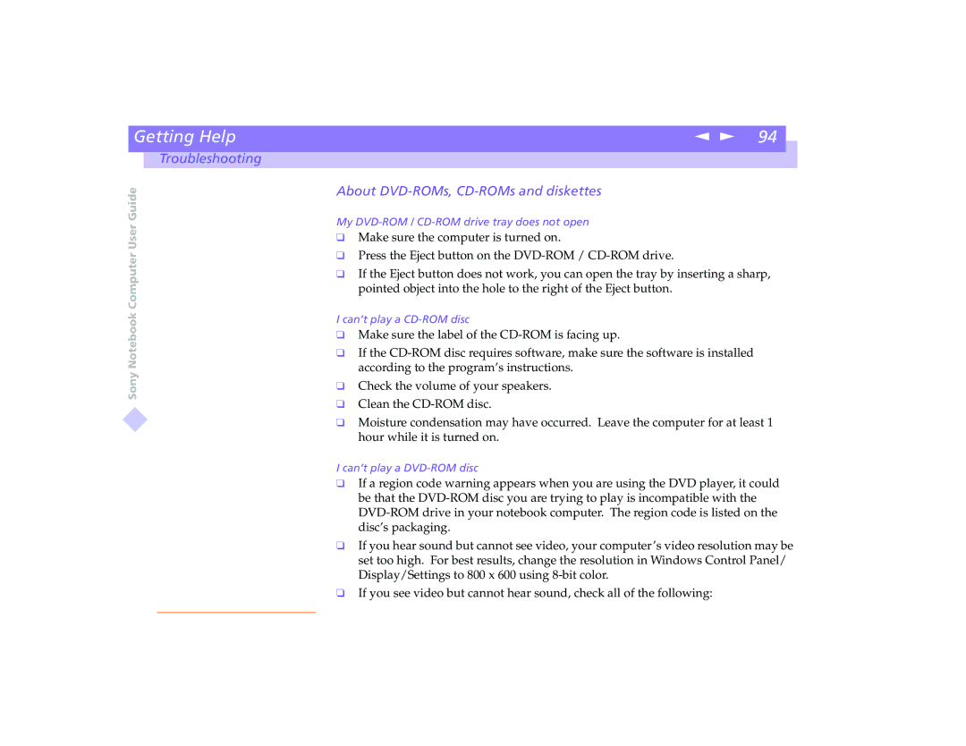 Sony PCG-8491 manual About DVD-ROMs, CD-ROMs and diskettes 