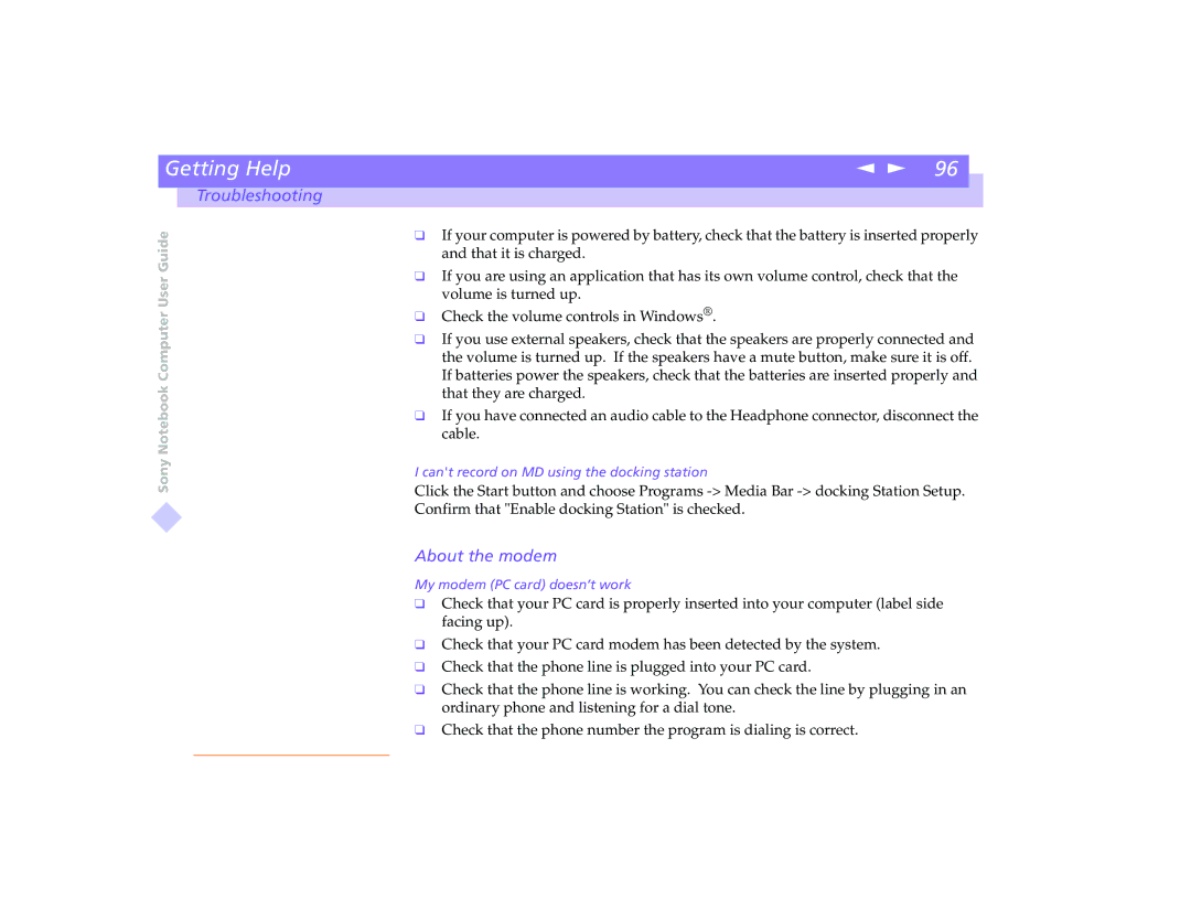 Sony PCG-8491 manual About the modem 