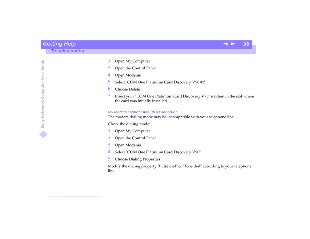 Sony PCG-8491 manual My Modem Cannot Establish a Connection 