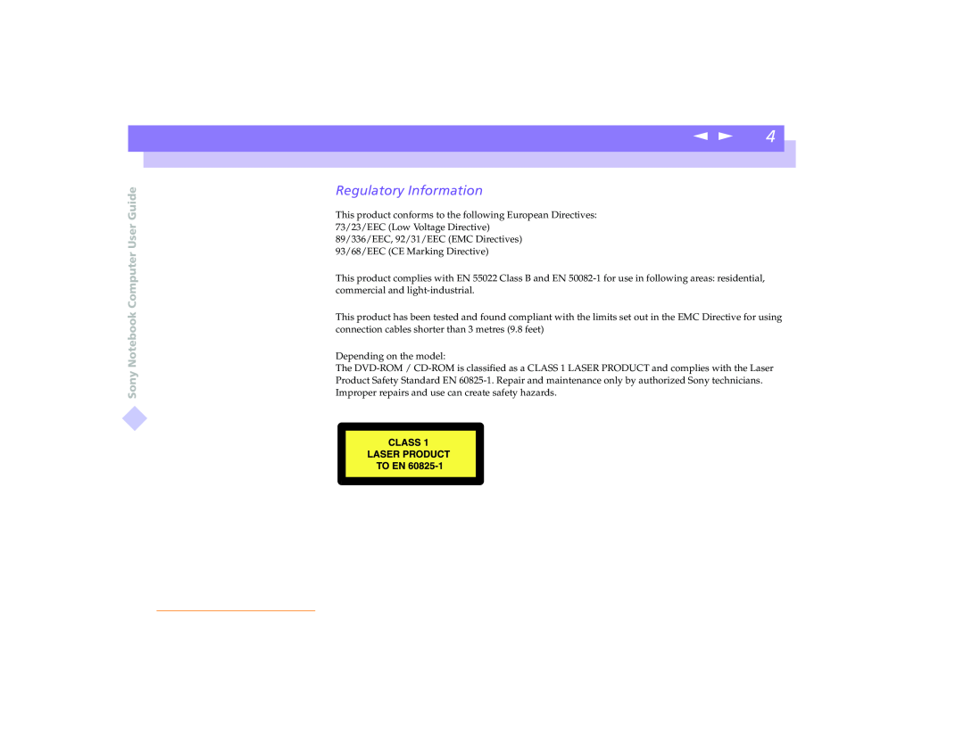 Sony PCG-8491 manual Regulatory Information, Sony Notebook Computer User Guide 
