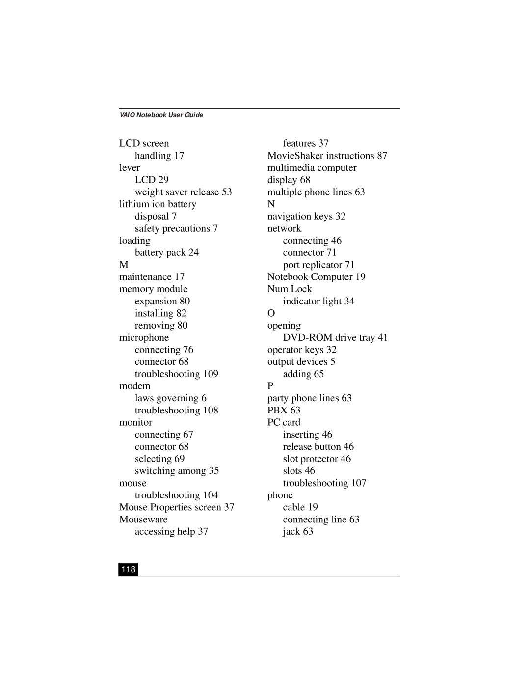 Sony PCG-9312, PCG-931A, PCG-933A, PCG-932A, PCG-9332, PCG-9322 manual 118 