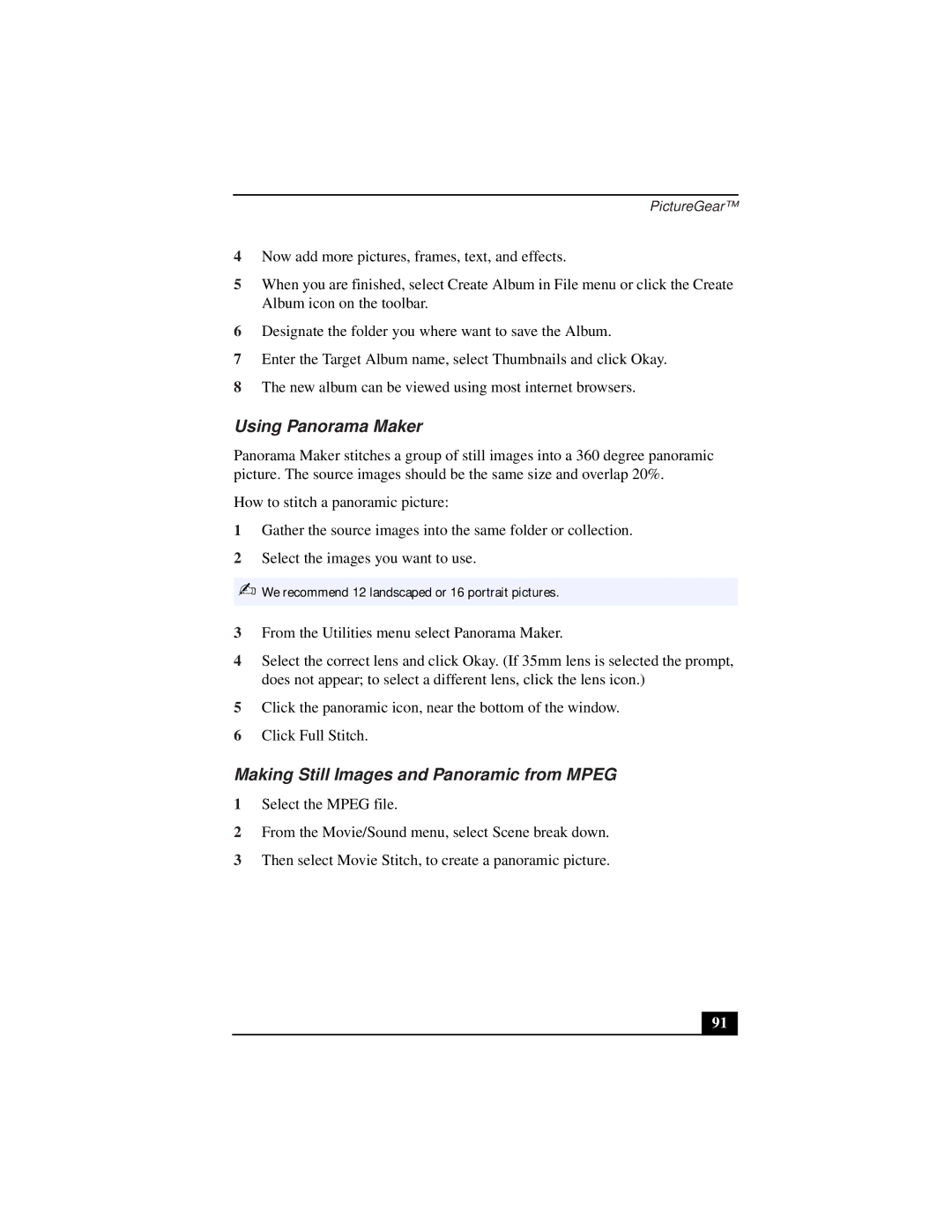 Sony PCG-932A, PCG-931A, PCG-933A, PCG-9332, PCG-9322 manual Using Panorama Maker, Making Still Images and Panoramic from Mpeg 