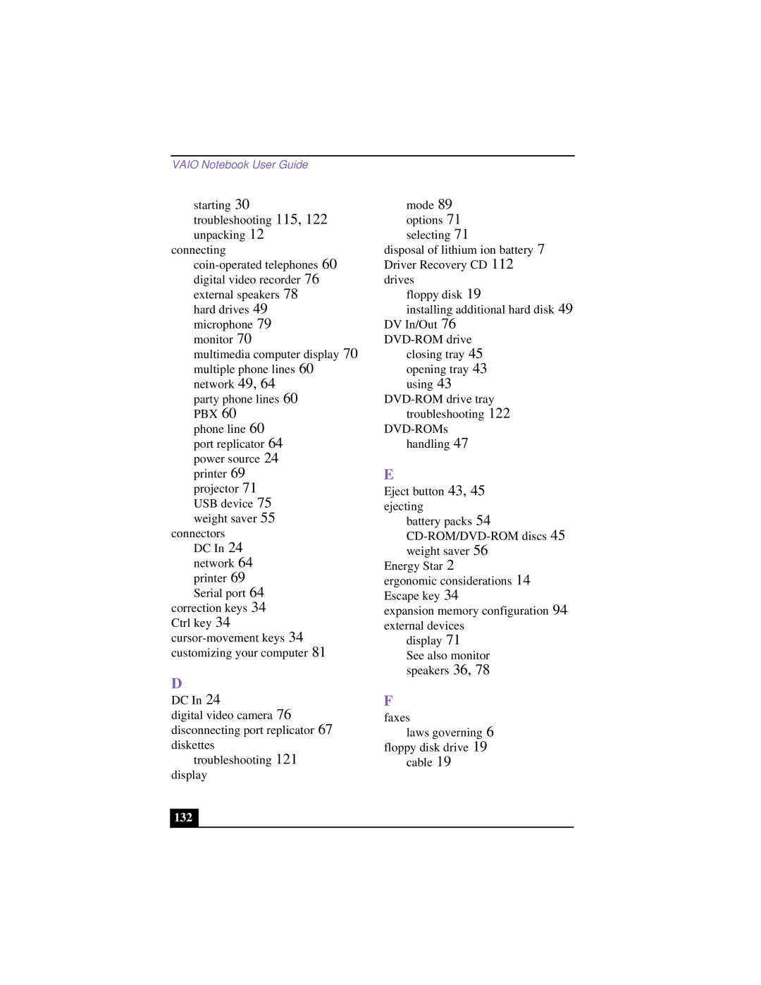 Sony PCG-955A, PCG 9542, PCG-9552, PCG-954A, PCG-951A, PCG-953A, PCG-9522, PCG-9532, PCG-952A manual 132 