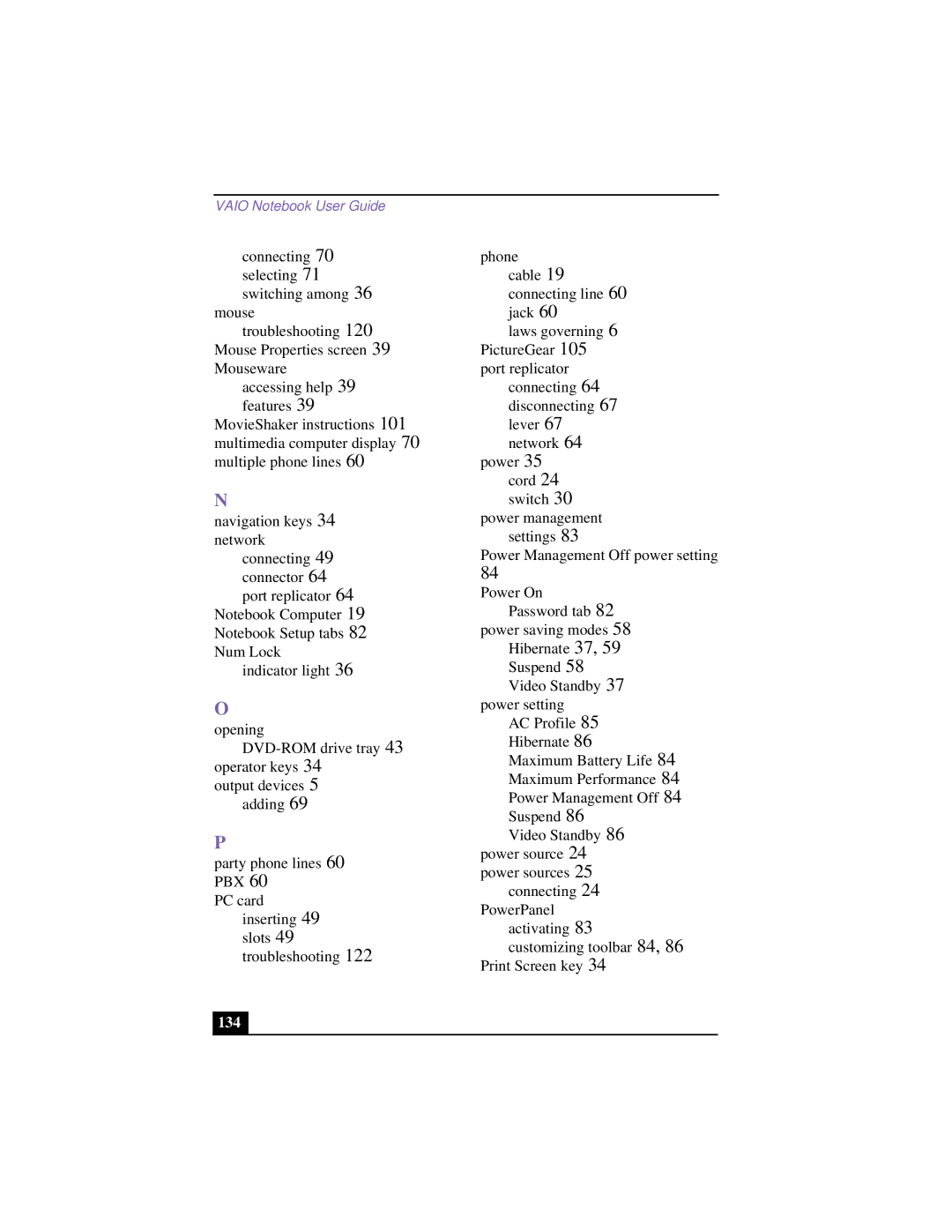 Sony PCG-951A, PCG 9542, PCG-9552, PCG-955A, PCG-954A, PCG-953A, PCG-9522, PCG-9532, PCG-952A manual 134 