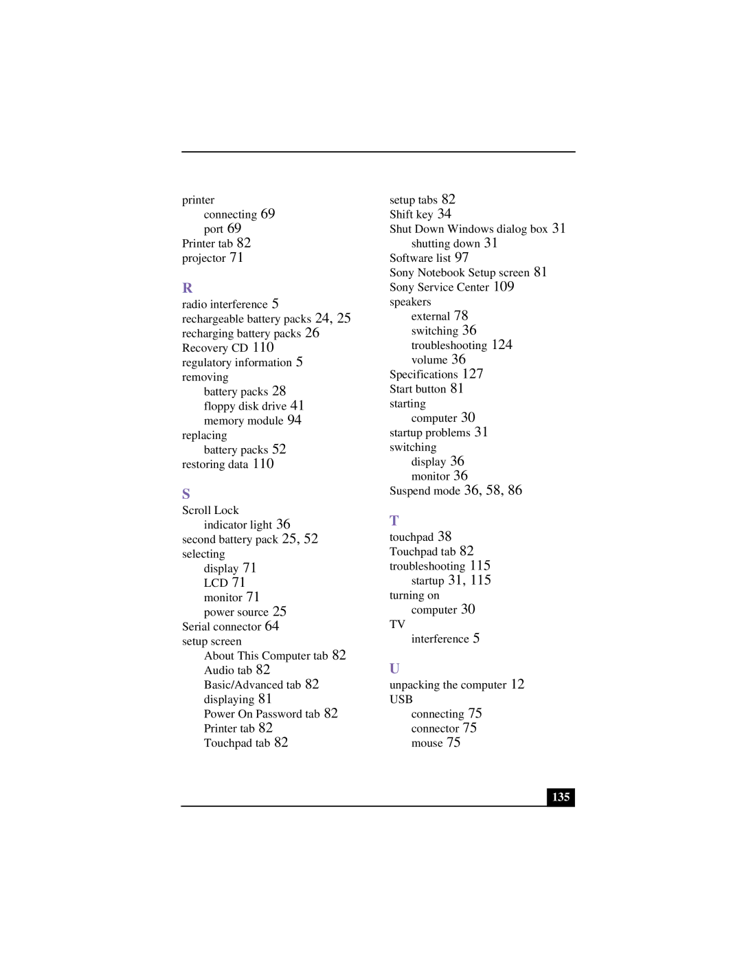 Sony PCG-953A, PCG 9542, PCG-9552, PCG-955A, PCG-954A, PCG-951A, PCG-9522, PCG-9532, PCG-952A manual 135 