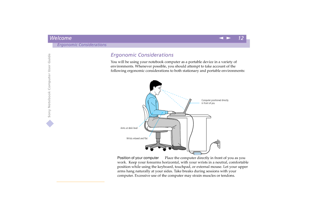 Sony PCG-C1VE manual Ergonomic Considerations 