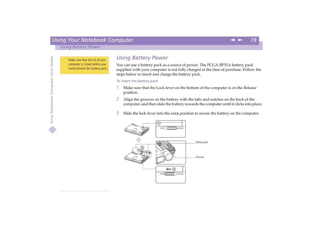 Sony PCG-C1VE manual Using Battery Power 