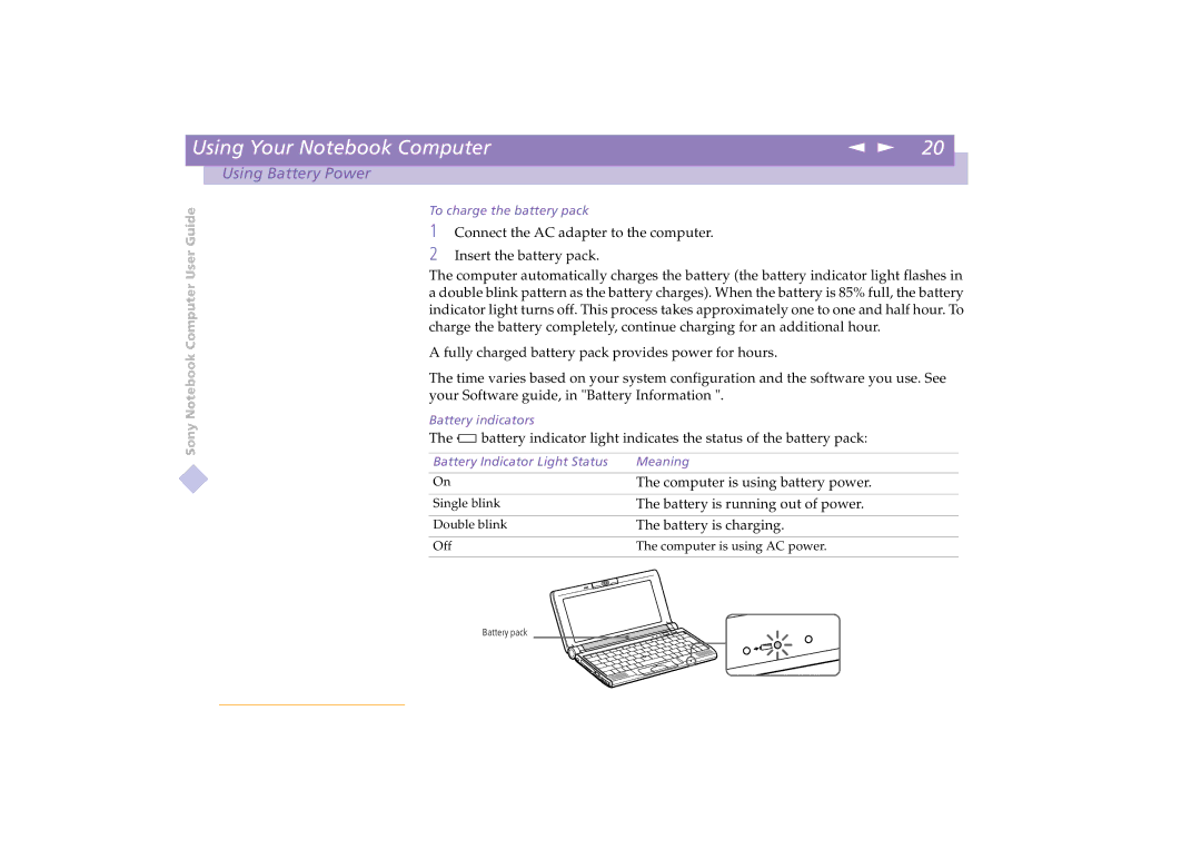 Sony PCG-C1VE manual Computer is using battery power 