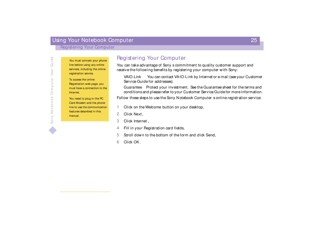 Sony PCG-C1VE manual Registering Your Computer 